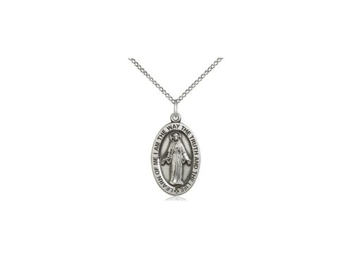 Sterling Silver Scapular Pendant on a 18 inch Sterling Silver Light Curb Chain