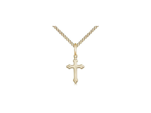 14kt Gold Filled Cross Pendant (5/8") on a 18 inch Gold Plate Light Curb Chain
