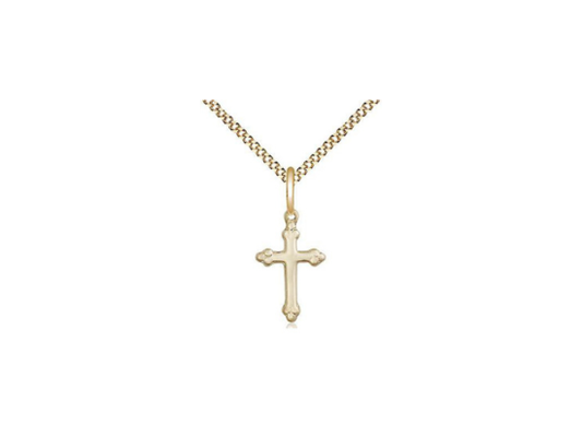 14kt Gold Filled Cross Pendant (5/8") on a 18 inch Gold Plate Light Curb Chain