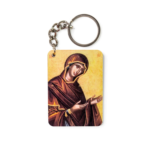 Virgin Mary Wooden Icon Keychain