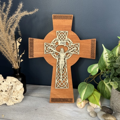 Cedar Celtic Wall Crucifix 12"