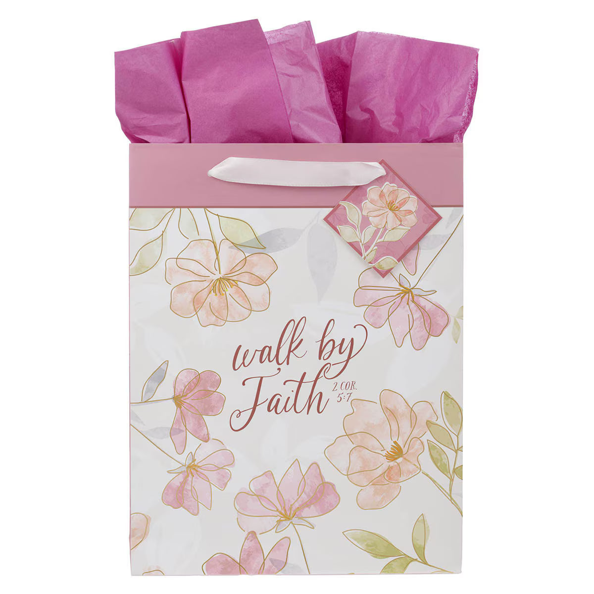 Walk by Faith Pink Cosmos Large Portrait Gift Bag - 2 Corinthians 5:7