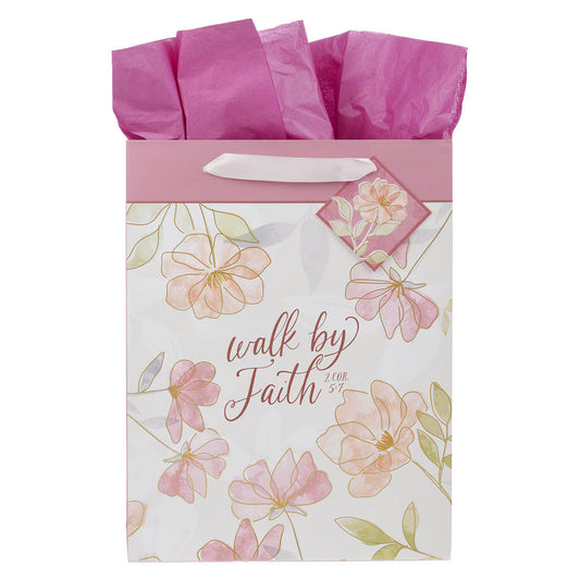 Walk by Faith Pink Cosmos Large Portrait Gift Bag - 2 Corinthians 5:7