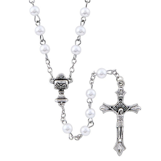 White First Communion Boy Rosary with Bookmark
