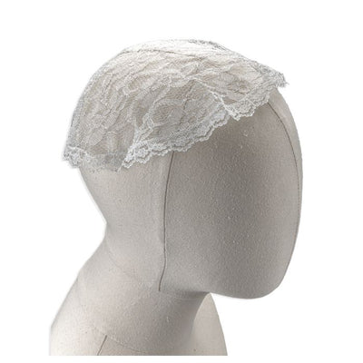 White Mantilla Cap in Fine Floral Lace Head Covering - Unique Catholic Gifts