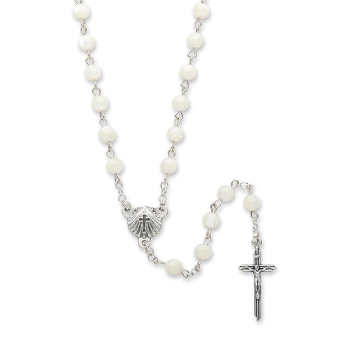 White Mother of Pearl Baptism Rosary in Gift Box