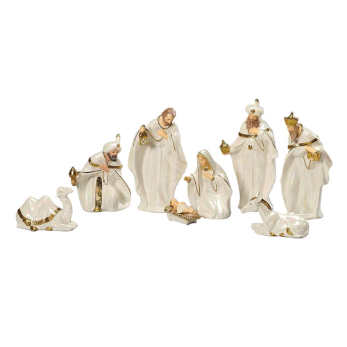 White and Gold 7 Piece Nativity Set 7 1/2"