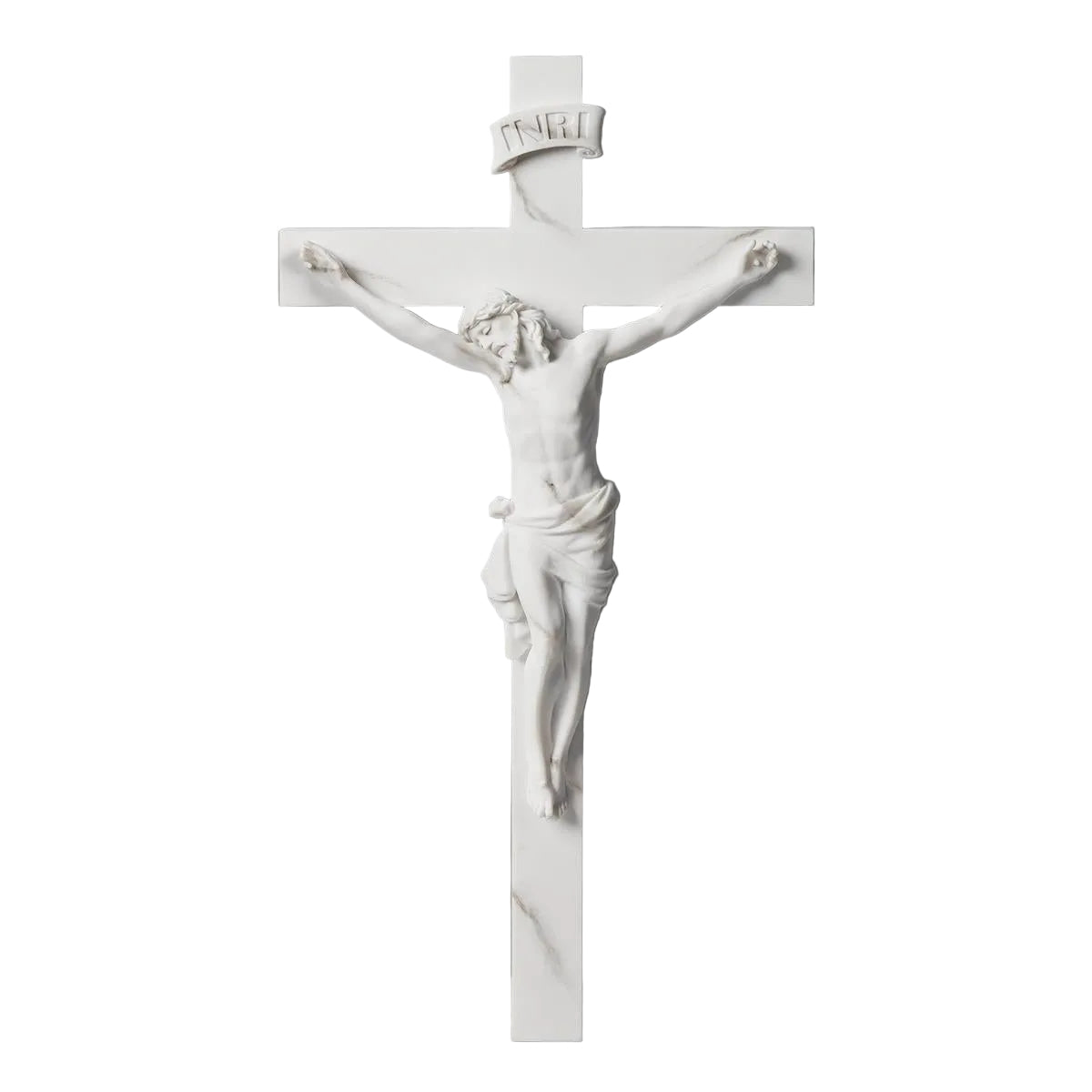 White Marble Look Wall Crucifix 13.5"H