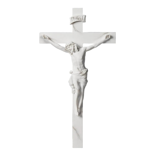 White Marble Look Wall Crucifix 13.5"H