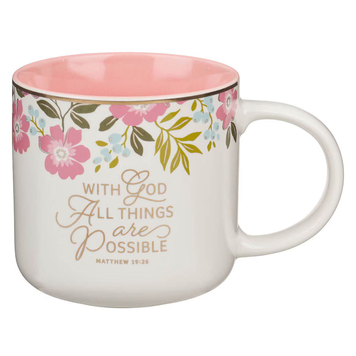 With God Things Are Possible Pink Poppy Ceramic Coffee Mug - Matthew 19:26