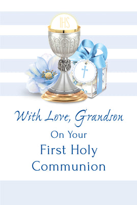 With Love Grandson on Your Holy First Communion Greeting Card - Unique Catholic Gifts