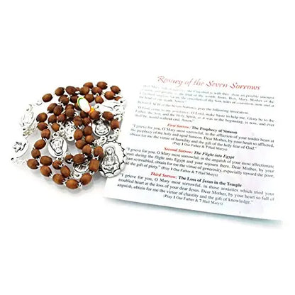 Wood Seven Sorrows Rosary Chaplet with Walnut Stain Beads