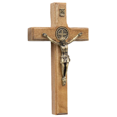 Wood and Antique Gold Saint Benedict Wall Crucifix 4 3/4