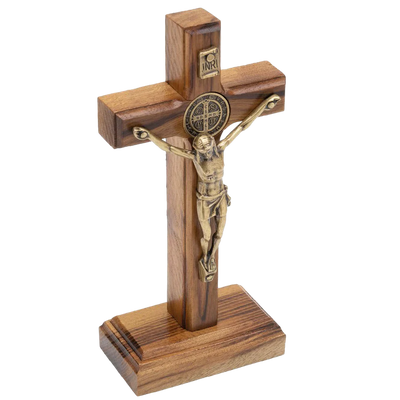 Wood and Antique Gold St. Benedict Standing Crucifix 5 1/2