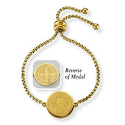 Saint Benedict Gold Anodized Stainless Steel Medal Bracelet 3/4" - Unique Catholic Gifts