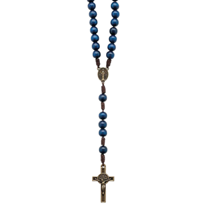 Rosary Necklace Blue Wood Brazilian Walnut 8MM - Unique Catholic Gifts