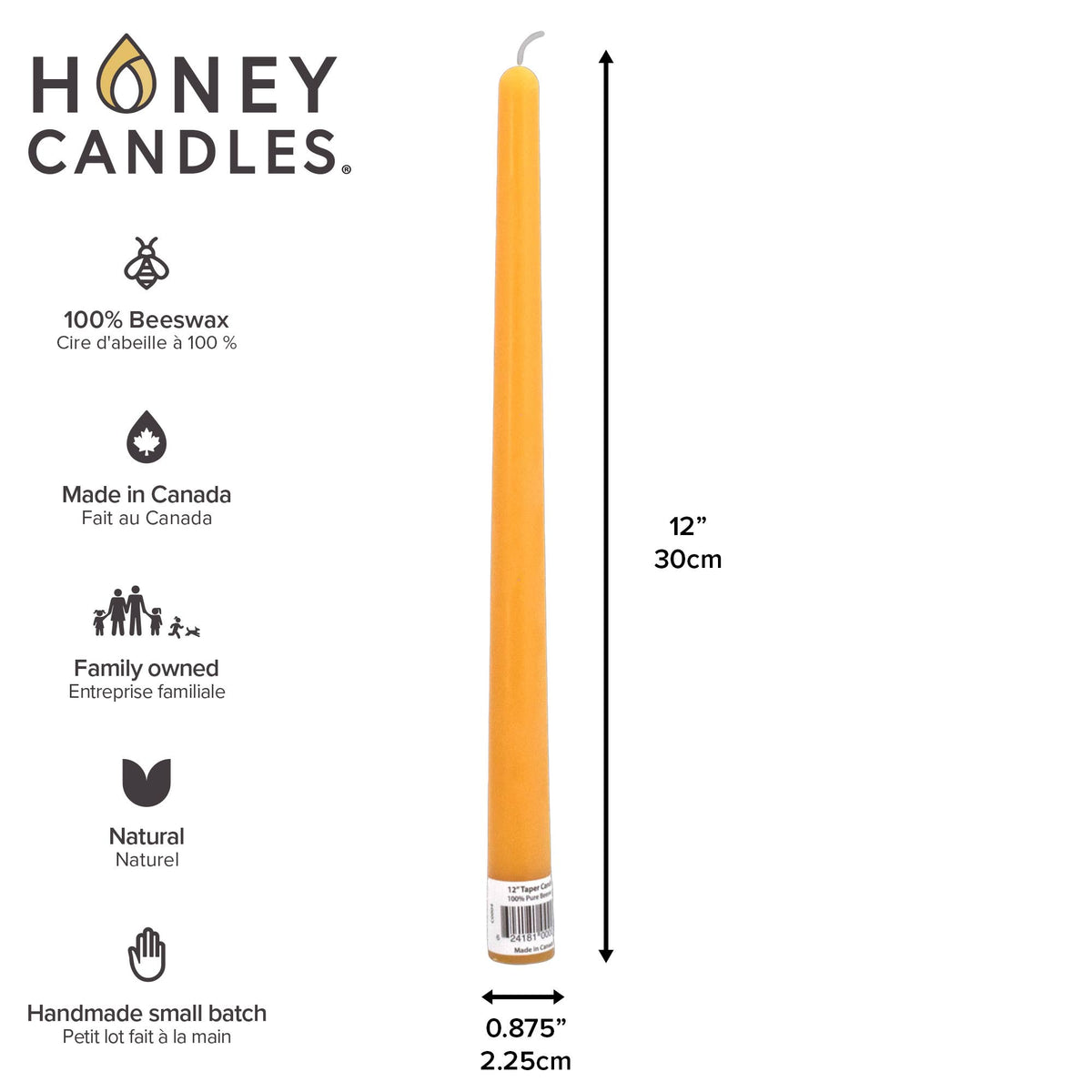 Natural Beeswax 12" Taper Candlesticks