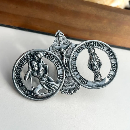 St Christopher with Our Lady of the Highway Sun-Visor Clip