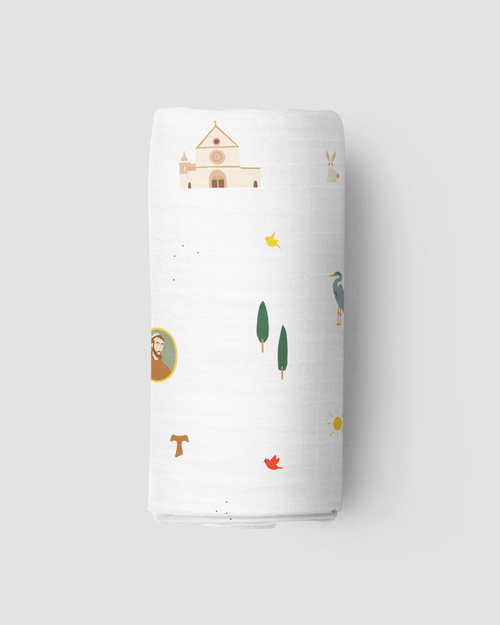 Saint Francis Muslin Swaddle Baby Blanket: Saint Francis