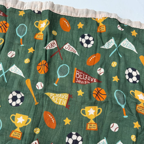 Team Jesus Sports Luxury Double Sided Muslin Catholic Blanket