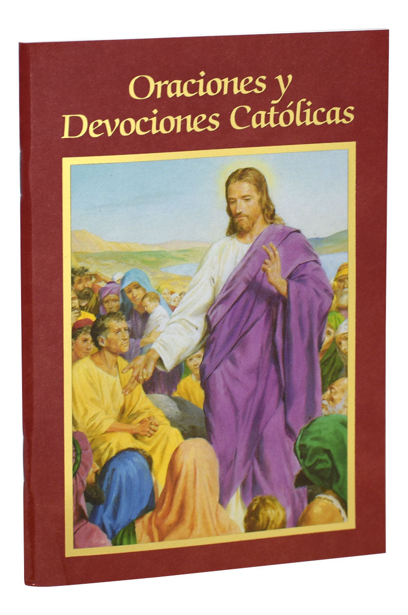 Catholic prayer book Oraciones y Devociones Católicas with Jesus teaching crowd on illustrated cover