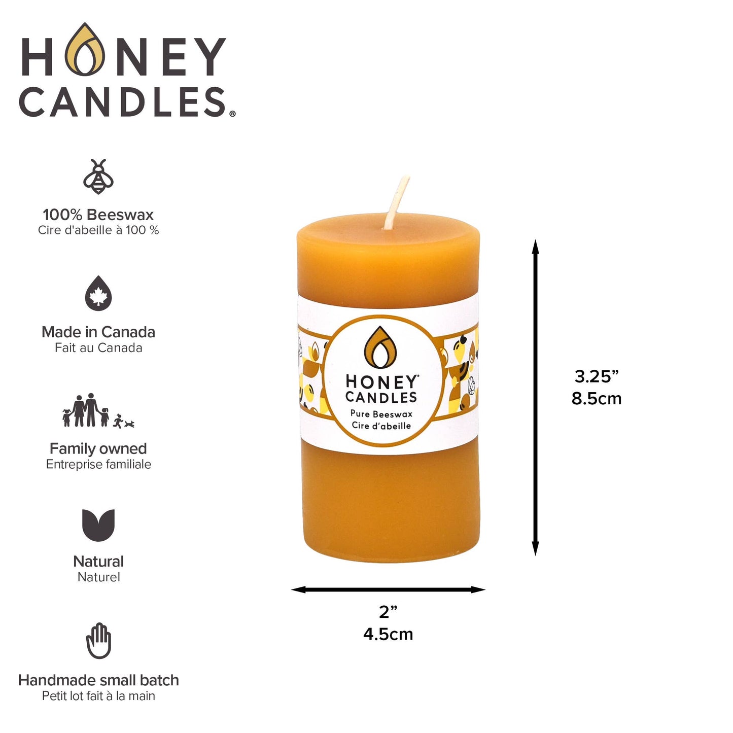 Natural Beeswax Small Pillar Candles - 3.25" X 2"