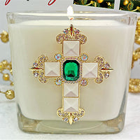 Hyssop Pearled Jeweled Cross Candle  3 1/2" - Unique Catholic Gifts