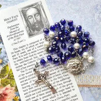 3rd Class Relic Holy Face Rosary Chaplet Blue,White and Silver