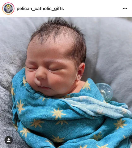 Guadalupe Stars Mantle - Catholic Baby Muslin Blanket Swaddle 47" x 47"