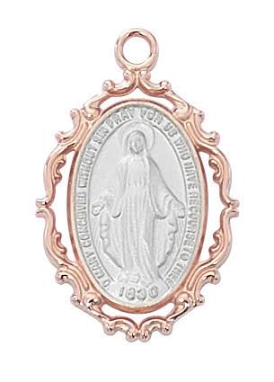Medalla Milagrosa de Oro Rosa y Plata De ley, dos cadenas tonizadas (3/4") 18.
