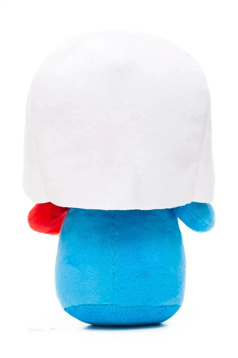 Back view of Immaculate Heart of Mary 9" plush doll with white veil, blue robe, and red heart detail on arm