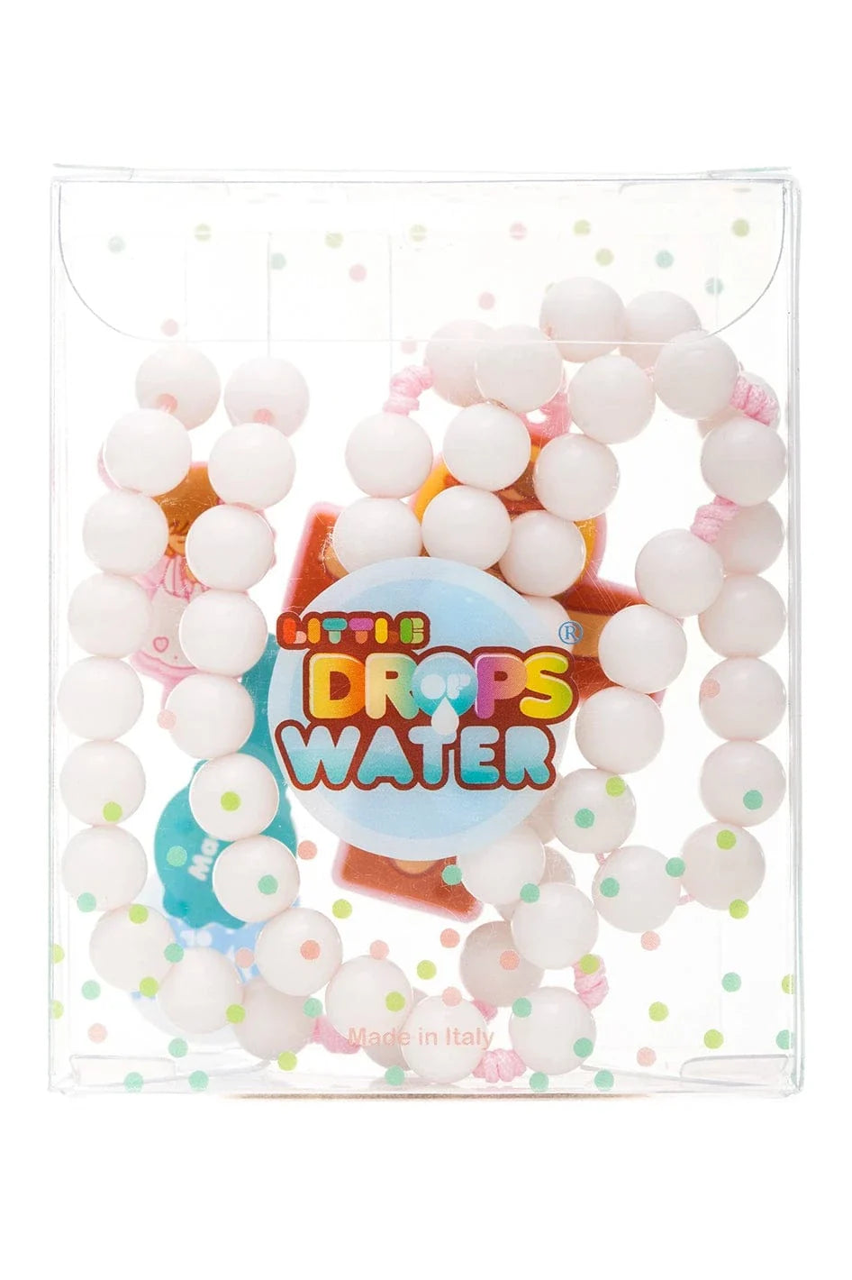 Baby girl pink acrylic rosary with double-faced crucifix and centerpiece in clear polka dot gift box packaging