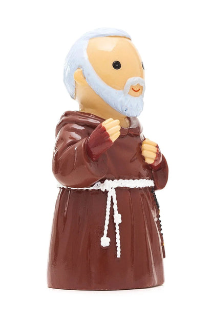 3.5" Saint Padre Pio collector’s edition figurine wearing brown robe with white rope belt on white background