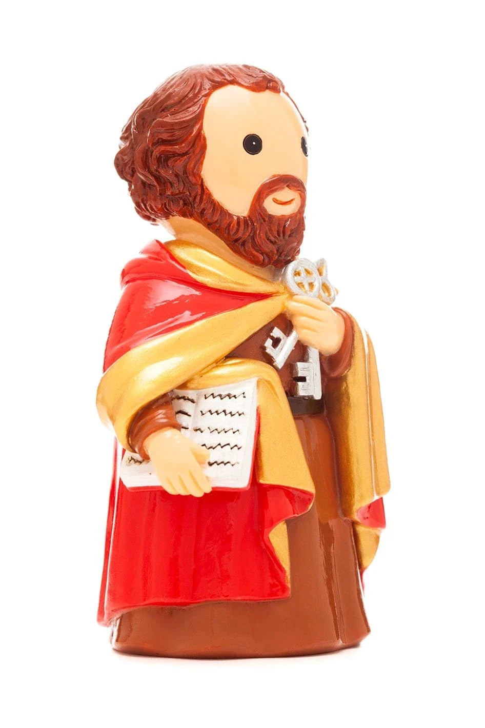3.5" Saint Peter collector’s edition figurine holding keys and bible with red and gold cloak on white background