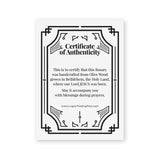 Certificate of Authenticity for Shroud of Turin Holy Land Olive Wood Rosary with decorative border and decorative crosses