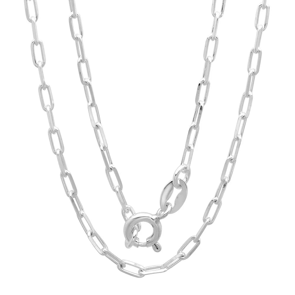 Sterling silver 18-inch 2mm paperclip chain necklace with lobster clasp on white background