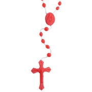 Red Plastic Rosary Sacred Heart and Madonna and Child - Unique Catholic Gifts