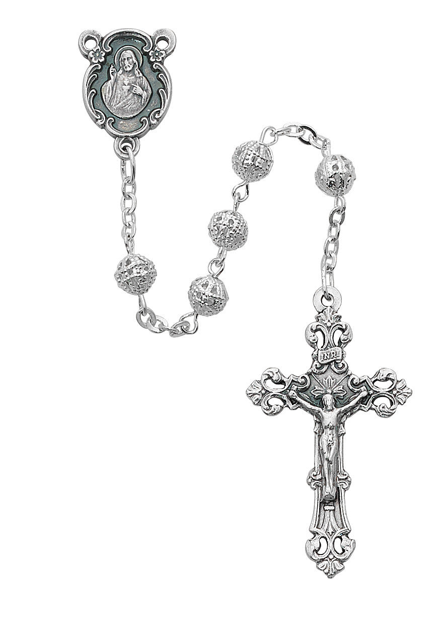 Silver Sacred Heart Filigree Rosary