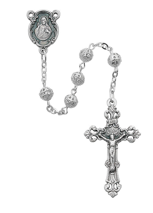 Silver Sacred Heart Filigree Rosary