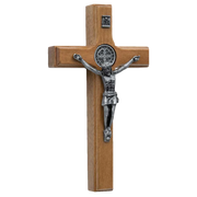 Wood and Onyx Saint Benedict Wall Crucifix 4 3/4" - Unique Catholic Gifts