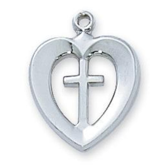 Sterling Silver Heart and Cross 1/2" with chain