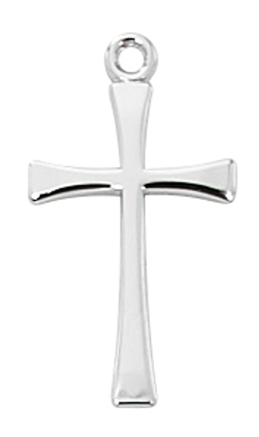 Sterling silver cross pendant with polished finish and smooth edges, measuring 11/16 inch in height.
