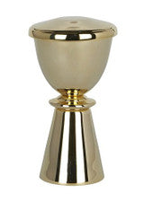 5" traveling chalice set with host bowl and lid, polished gold-tone metal, compact for portable communion use