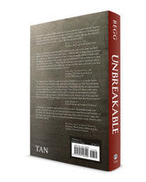 Back cover of "Unbreakable: Saints Who Inspired Saints to Moral Courage" book by Kimberly Begg with text and barcode on dark background