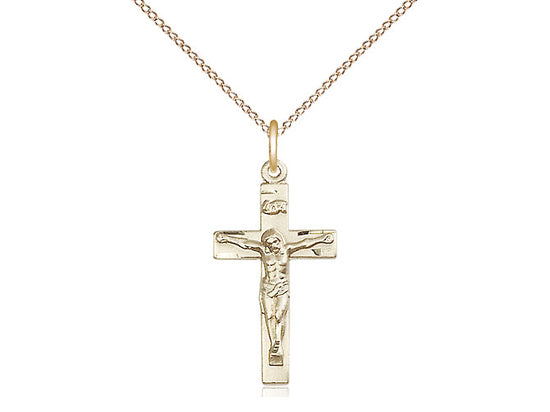 14kt Gold Filled Crucifix Pendant on a 18 inch Gold Filled Light Curb Chain - Unique Catholic Gifts
