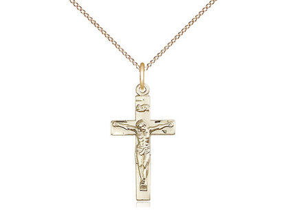 14kt Gold Filled Crucifix Pendant on a 18 inch Gold Filled Light Curb Chain - Unique Catholic Gifts