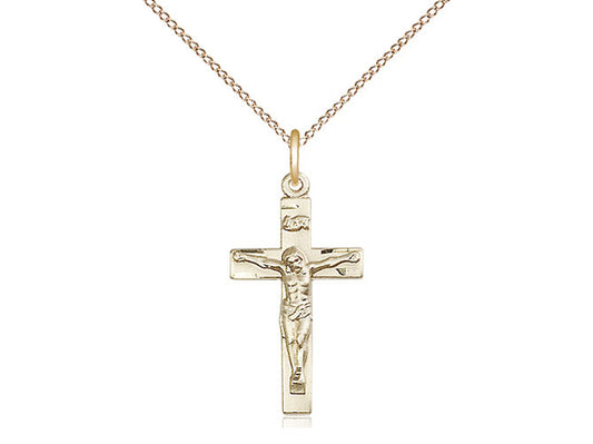14kt Gold Filled Crucifix Pendant on a 18 inch Gold Filled Light Curb Chain - Unique Catholic Gifts