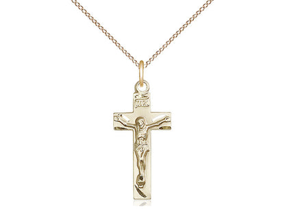 14kt Gold Filled Crucifix Pendant on a 18 inch Gold Filled Light Curb Chain - Unique Catholic Gifts
