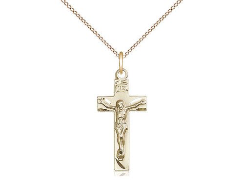 14kt Gold Filled Crucifix Pendant on a 18 inch Gold Filled Light Curb Chain - Unique Catholic Gifts