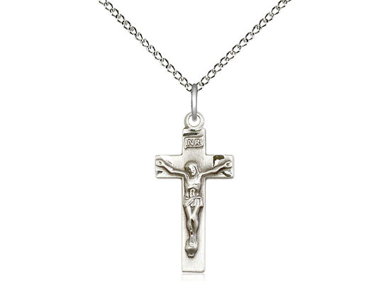 Sterling Silver Crucifix Pendant on a 18 inch Sterling Silver Light Curb Chain - Unique Catholic Gifts